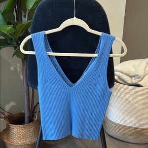 Blue Ribbed Knit Tank Top